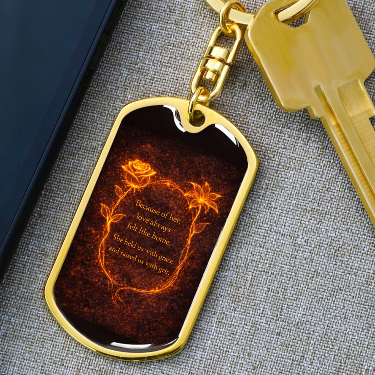 Because of Her — Dog Tag Keychain
