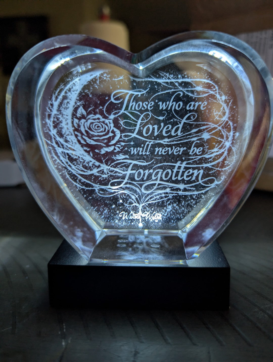 3D Crystal Photo Heart Memorial | Rose Moon Personalized Engraved Keepsake Gift