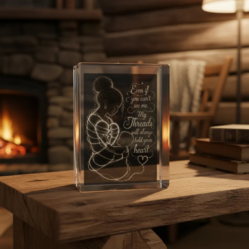 Even If You Can't See Me — Memorial Crystal | 3D Laser-Engraved Keepsake with Optional LED Base